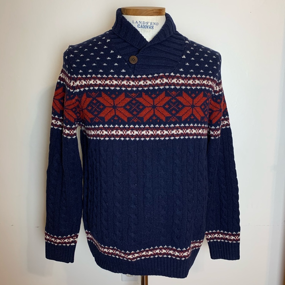 Lands’ End 100% Lammwolle  Blue Sweater si…